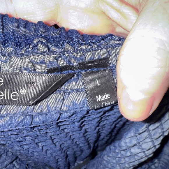 Mile Gabrielle Smocked strapless, wide-leg Dark Denim Color Fabric jumpsuit L - Picture 10 of 11